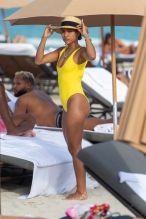 Karrueche Tran Yellow One Piece Miami Beach