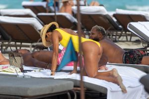 Karrueche Tran Yellow One Piece Miami Beach