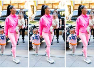 Kim Kardashian in NYC with Saint West and Chicago West