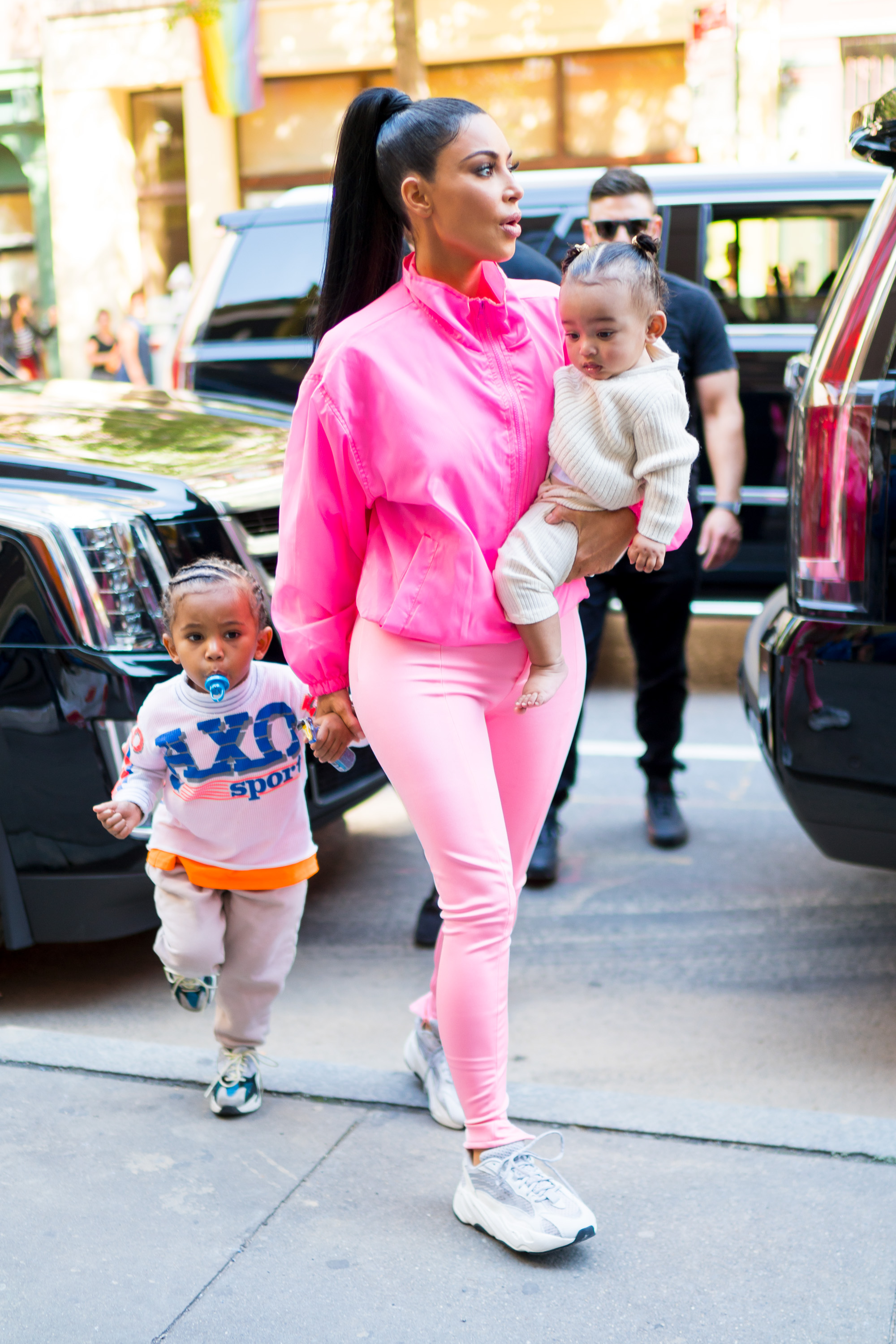Kim Kardashian in NYC with Saint West and Chicago West
