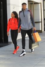 Giannis Antetokounmpo and girlfriend Mariah Riddlesprigger shop in Beverly Hills