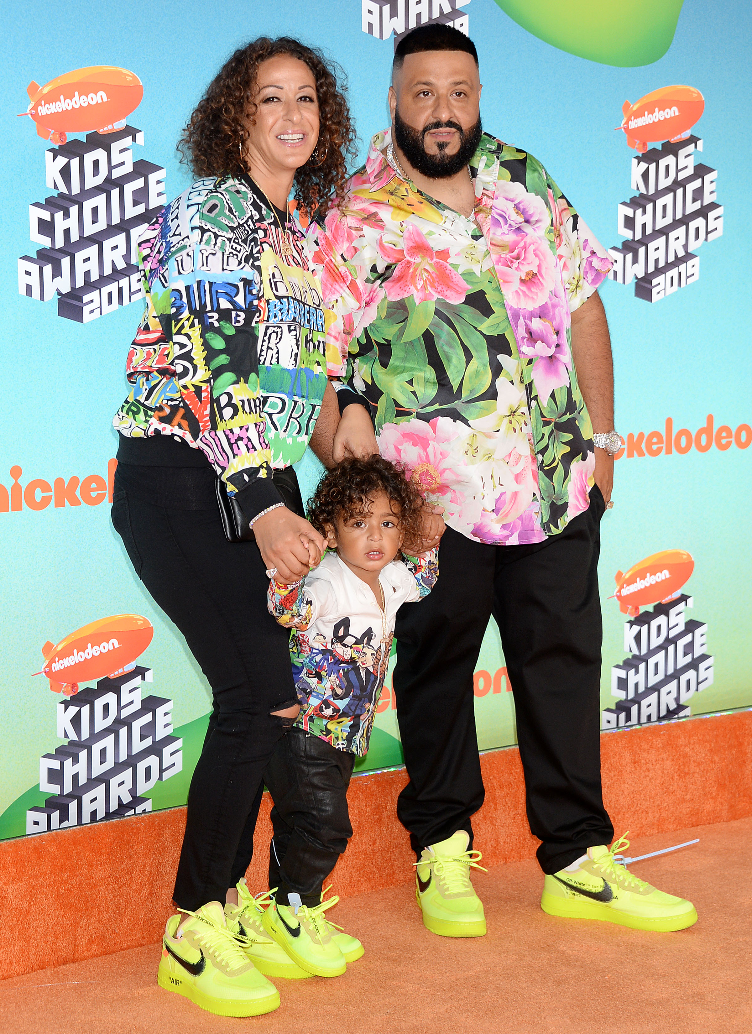 Nicole Tuck, DJ Khaled and Asahd attend 2019 Nickelodeon Kids Choice Awards
