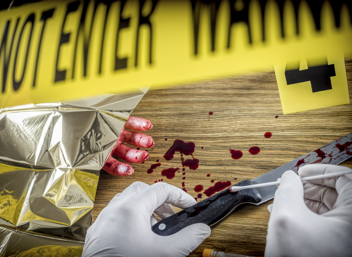 Cropped Hands Of Forensic Expert Collecting Evidence At Crime Scene