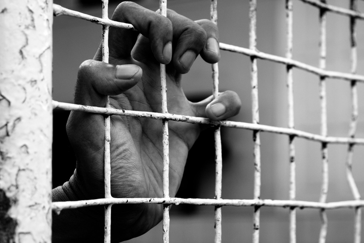 Close-Up Of Hand In Metal Cage