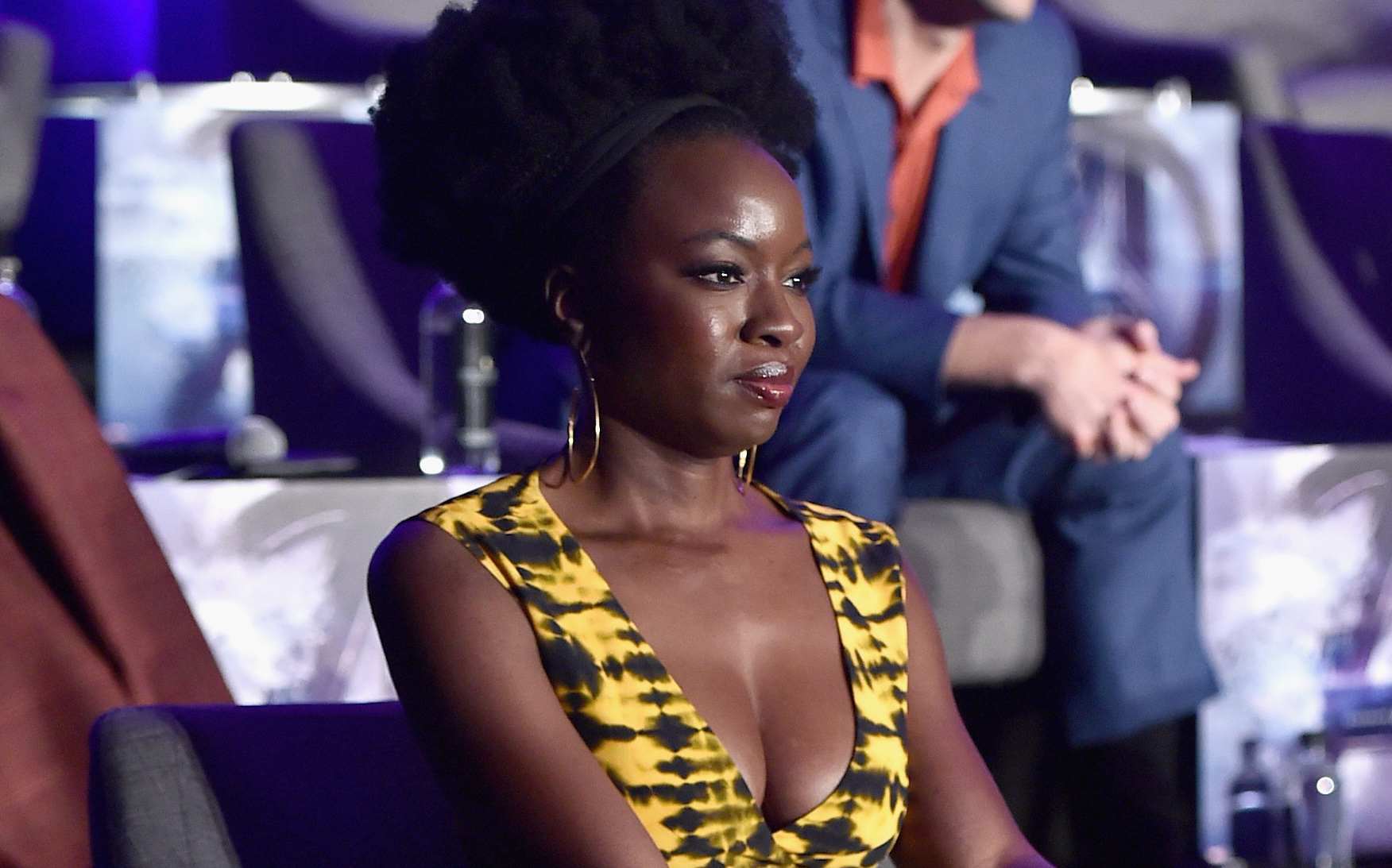 Danai Gurira, Paul Rudd and Scarlett Johansson speak onstage during Marvel Studios' "Avengers: Endgame" Global Junket Press Conference
