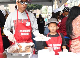 The Los Angeles Mission Hosts Easter For The Homeless held at the LA Mission.