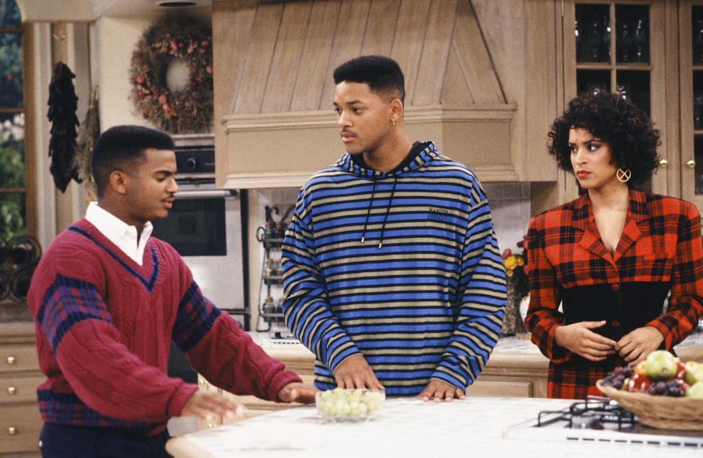Will Smith, Karyn Parsons and Alfonso Ribeiro portray Will Smith, Hillary Banks and Carlton Banks