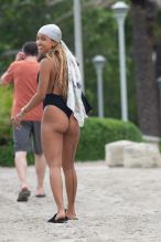 Karrueche wears swimwear on the beach in Miami