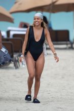 Karrueche wears swimwear on the beach in Miami