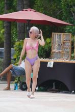 Mariahlynn wears pink and purple bikini on Miami Beach