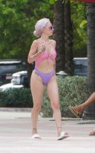 Mariahlynn wears pink and purple bikini on Miami Beach