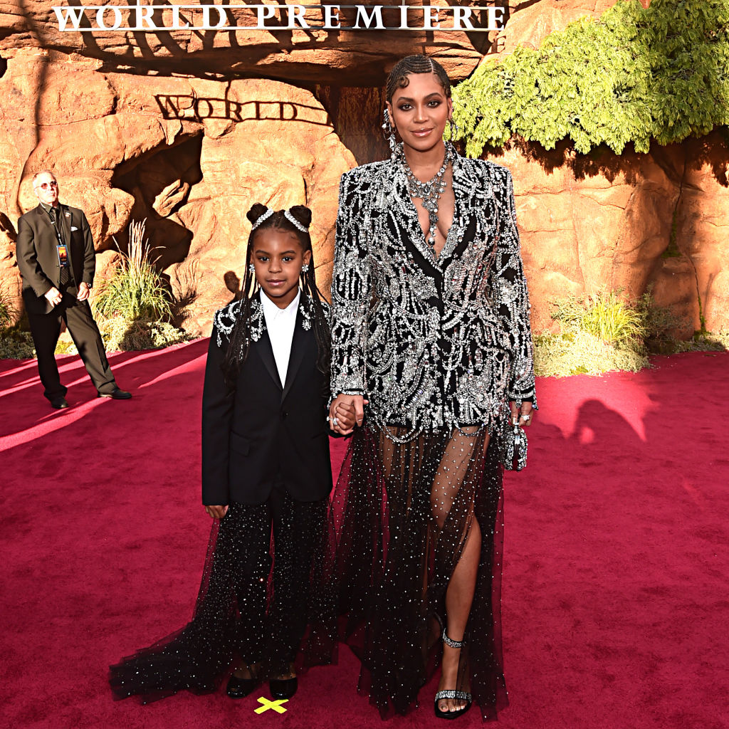 Blue Ivy Carter (L) and Beyonce Knowles-Carter attend the World Premiere of Disney's 