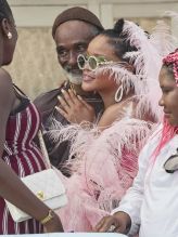 Rihanna wears pink feathered costume to Cropover
