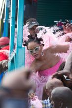Rihanna wears pink feathered costume to Cropover