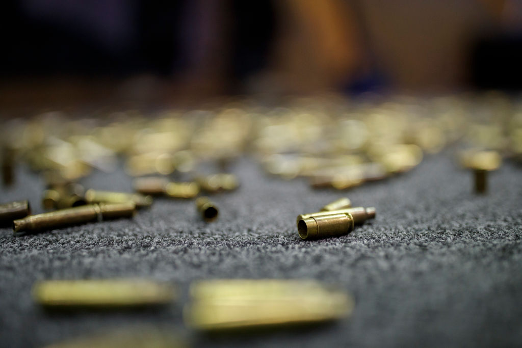 USA: Expended ammo casings at a booth during the National...