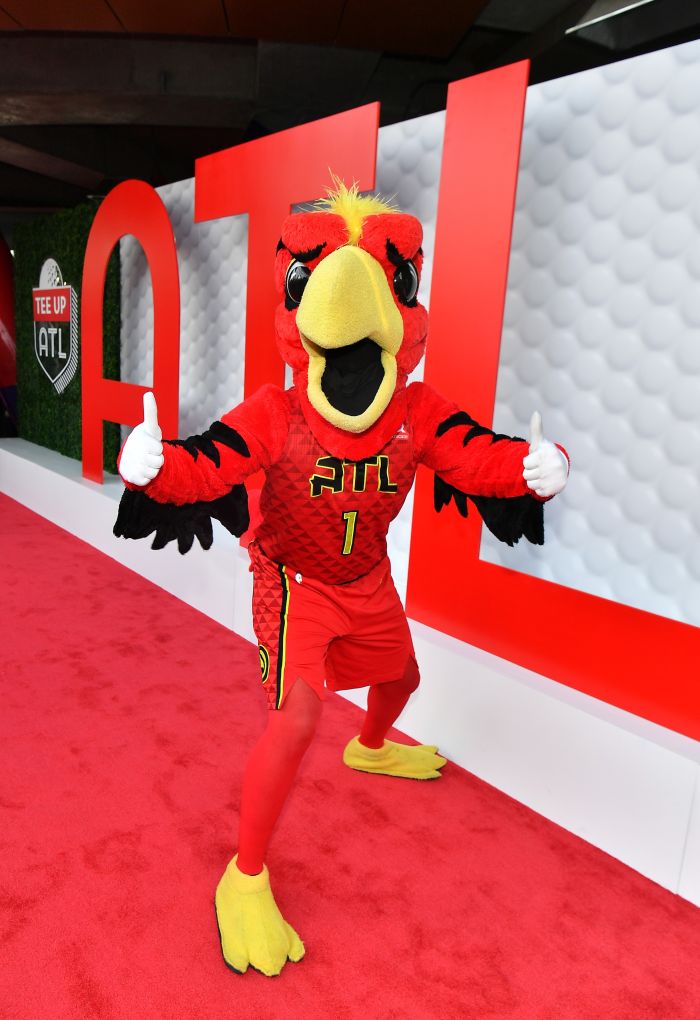 Atlanta Hawks mascot on the red carpet at Tee Up ATL