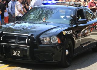 Close-up of a Police car with flashing lights