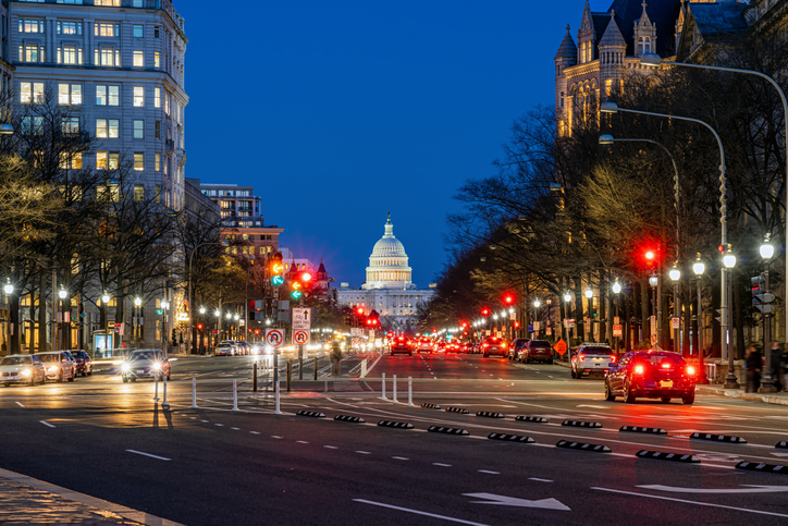 Capitol Building of United States at twilight time.