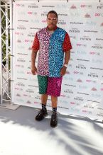 MA$E wears multicolored cheetah print short set for Vegas Pool Party