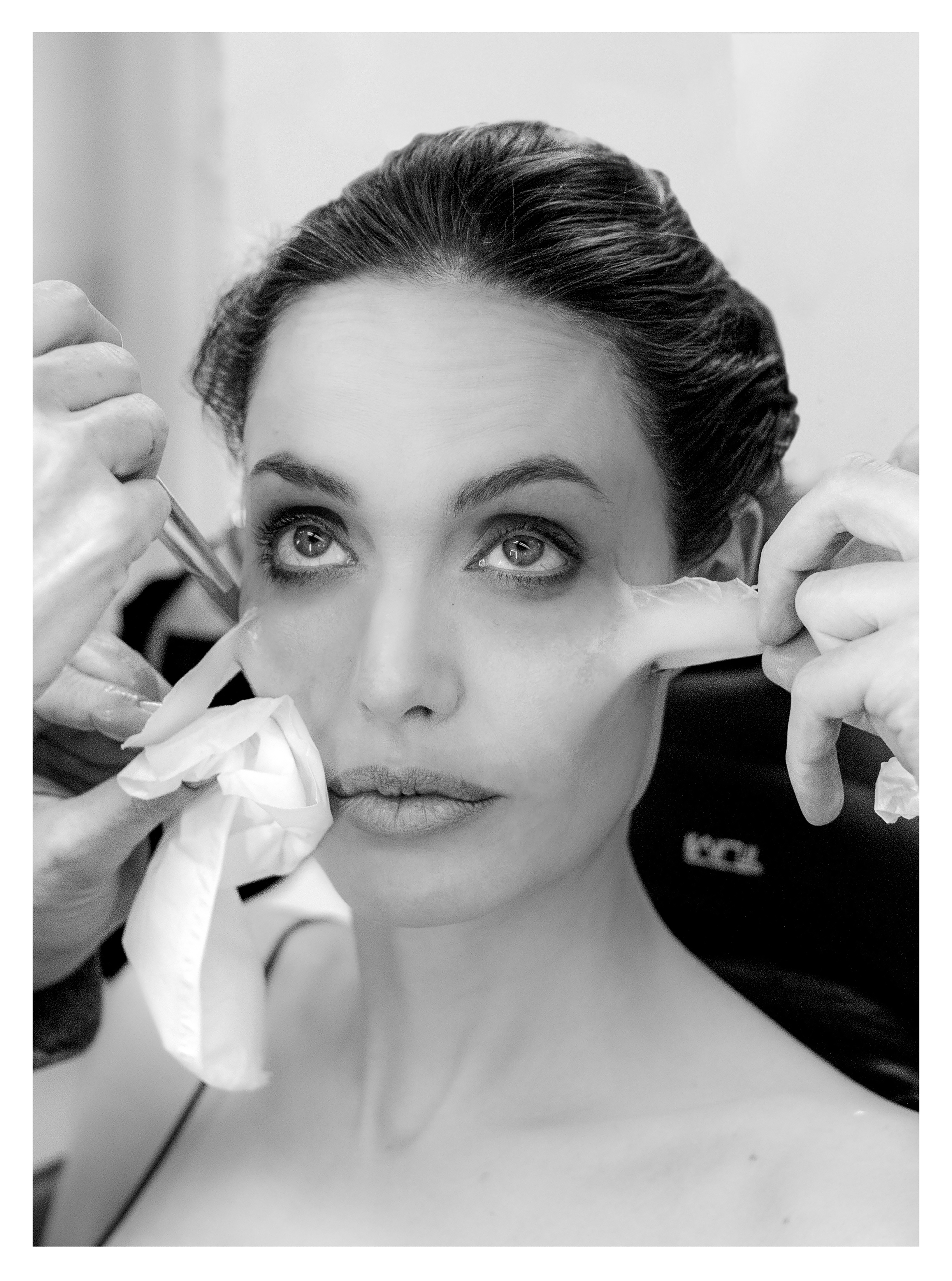 Angelina Jolie gets makeup for Maleficent bts Photos