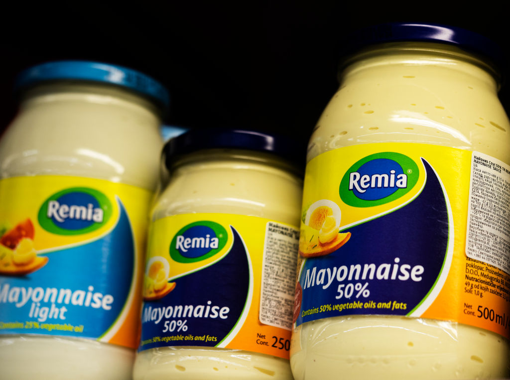 Jars of Ramia mayonnaise seen on a shelf at a store...