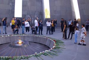 Kim and Kourtney Kardashian visit the Genocide Memorial in Armenia