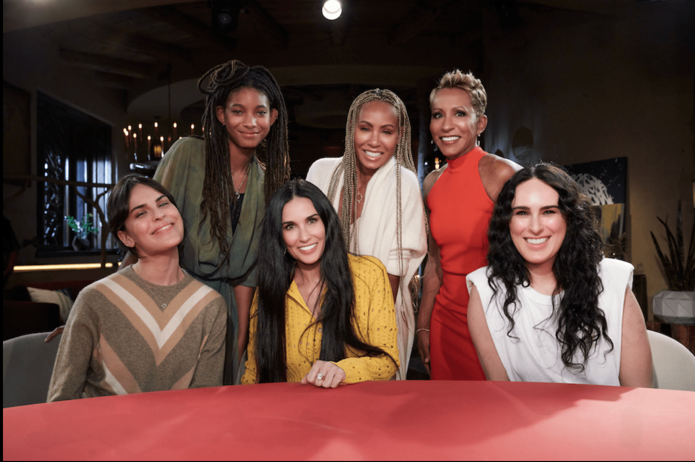 Demi Moore, Rumer Willis and Tallulah Willis join Willow Smith, Jada Pinkett-Smith, and Adrienne Banfield Norris on Red Table Talk