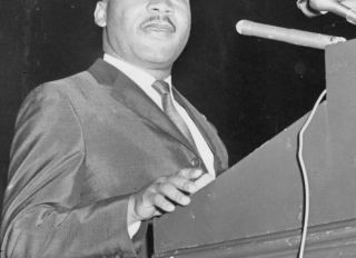 Daly City, CA May 30, 1964 - Dr. Martin Luther King speaks at the "Human Dignity Rally" at the San Francisco Cow Palace. (Don Mohr / Oakland Tribune)