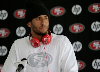 Colin Kaepernick, quarterback of the San Francisco 49ers speaks to the media at the Niners training camp facility in Santa Clara, Calif., on Wednesday, July 31, 2013. (Gary Reyes/Bay Area News Group)