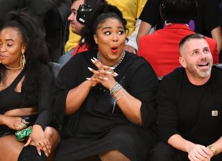 Lizzo attends the lakers game