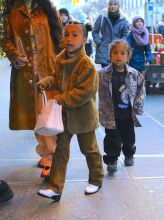 Kim Kardashian West shops at Saks Fifth Avenue with Saint West and North West