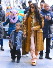Kim Kardashian West shops at Saks Fifth Avenue with Saint West and North West
