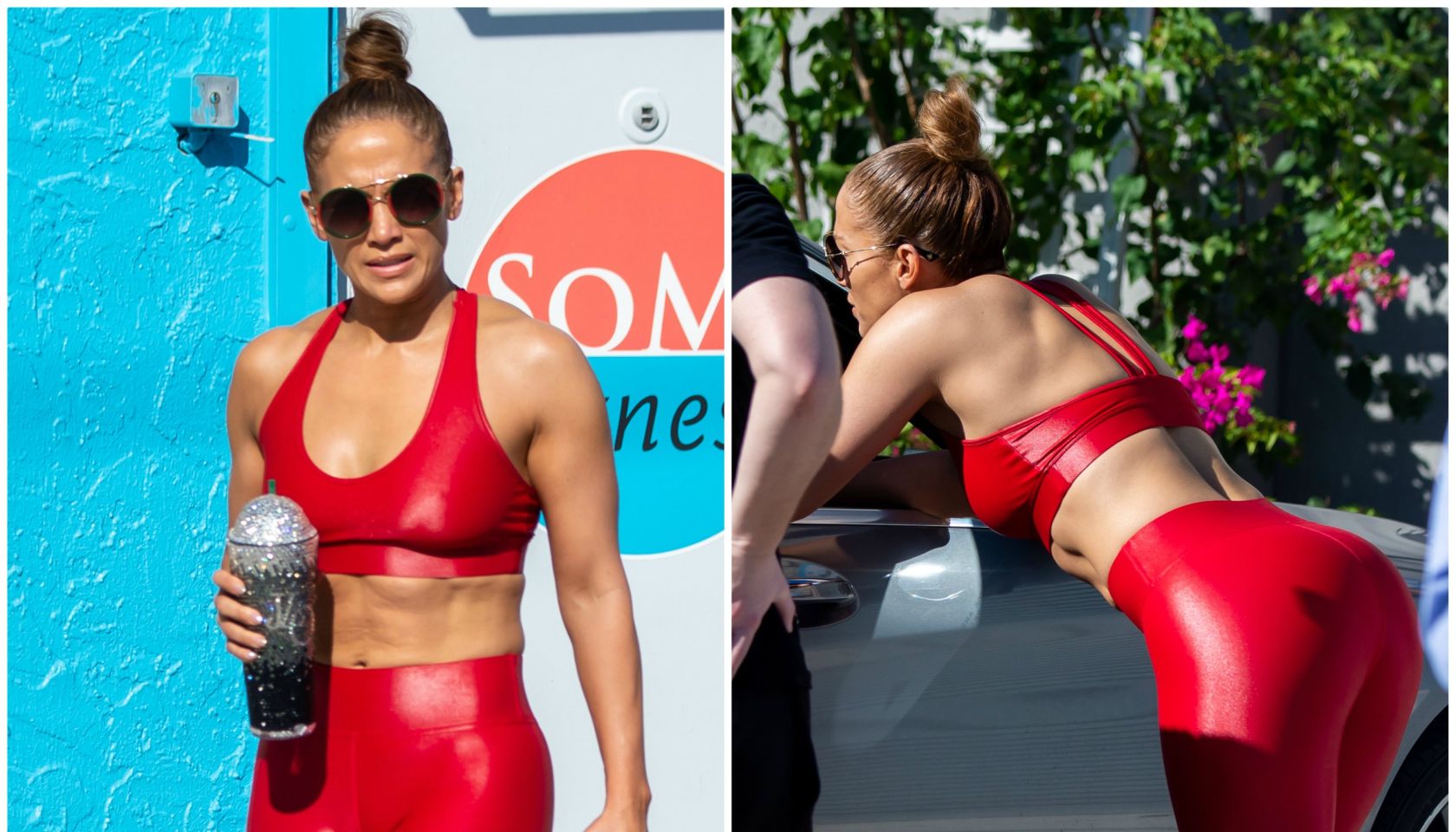 Jennifer Lopez wears red spandex and sports bra for workout on Christmas Eve