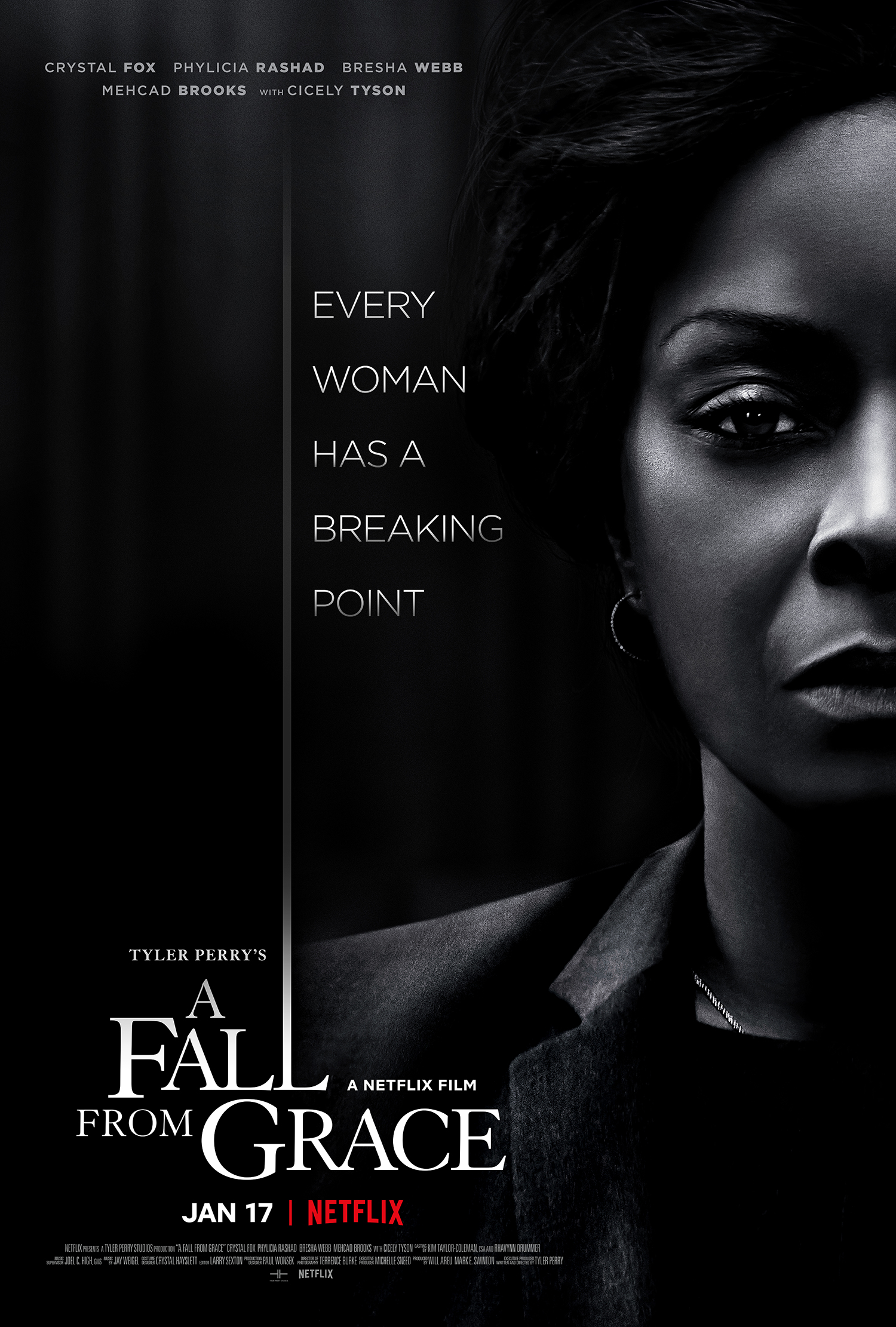 Key art and stills from Tyler Perry's Netflix film 'A Fall From Grace'