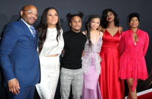 Storm Reid and her dad Rodney, mom Robyn, sisters Iman and Paris and brother Josh at The Invisible Man Premiere
