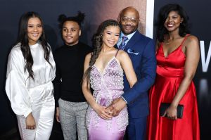 Storm Reid and her dad Rodney, mom Robyn, sisters Iman and Paris and brother Josh at The Invisible Man Premiere