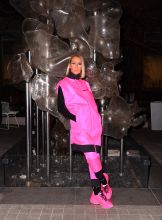 Celine Dion wears hot pink Prada