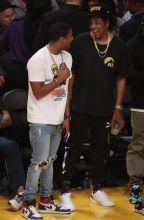 Michael B. Jordan and Jay-Z at the Lakers game