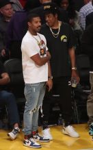 Michael B. Jordan and Jay-Z at the Lakers game