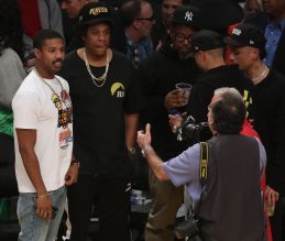 Michael B Jordan and Jay-Z at the Lakers game