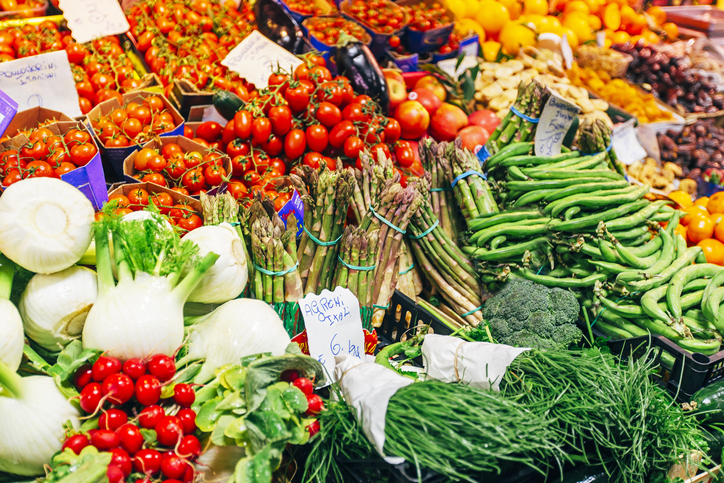 Farmer’s market with fresh organic vegetables in Rome, Italy