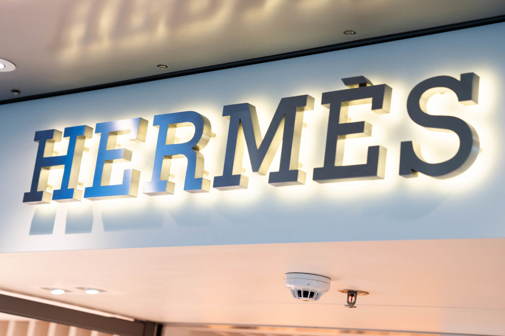 French fashion brand Hermes logo seen at their store in Hong...