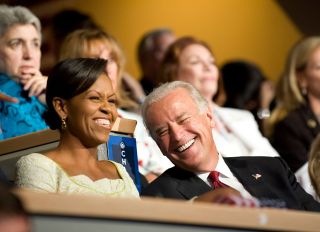 USA - 2008 Presidential Election - Michelle Obama and Senator Biden at the DNC