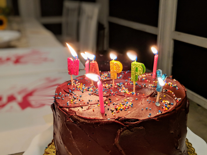 Close-Up Of Lit Candles On Birthday Cake