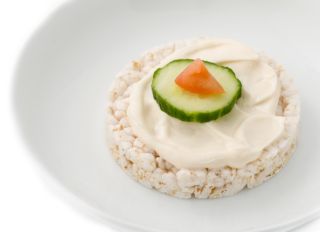 Original or classic rice cake spread with mayonnaise and...