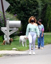 Jennifer Lopez walks dogs with kids Max and Emme in the Hamptons