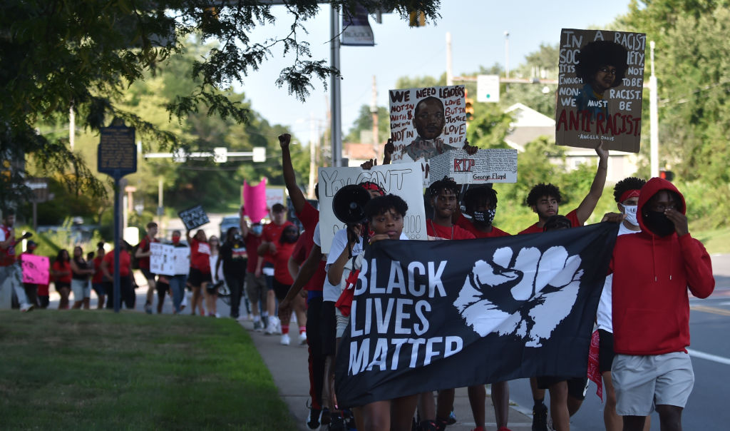 Black Lives Matter protesters march along the Luzerne County...