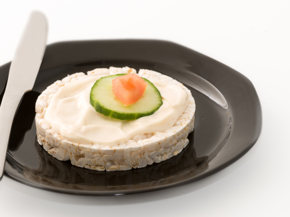 Original or classic rice cake spread with mayonnaise and...