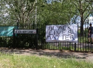 Black Lives Matter banner on Black Boy Lane, London - Sunday 14 June 2020 - London