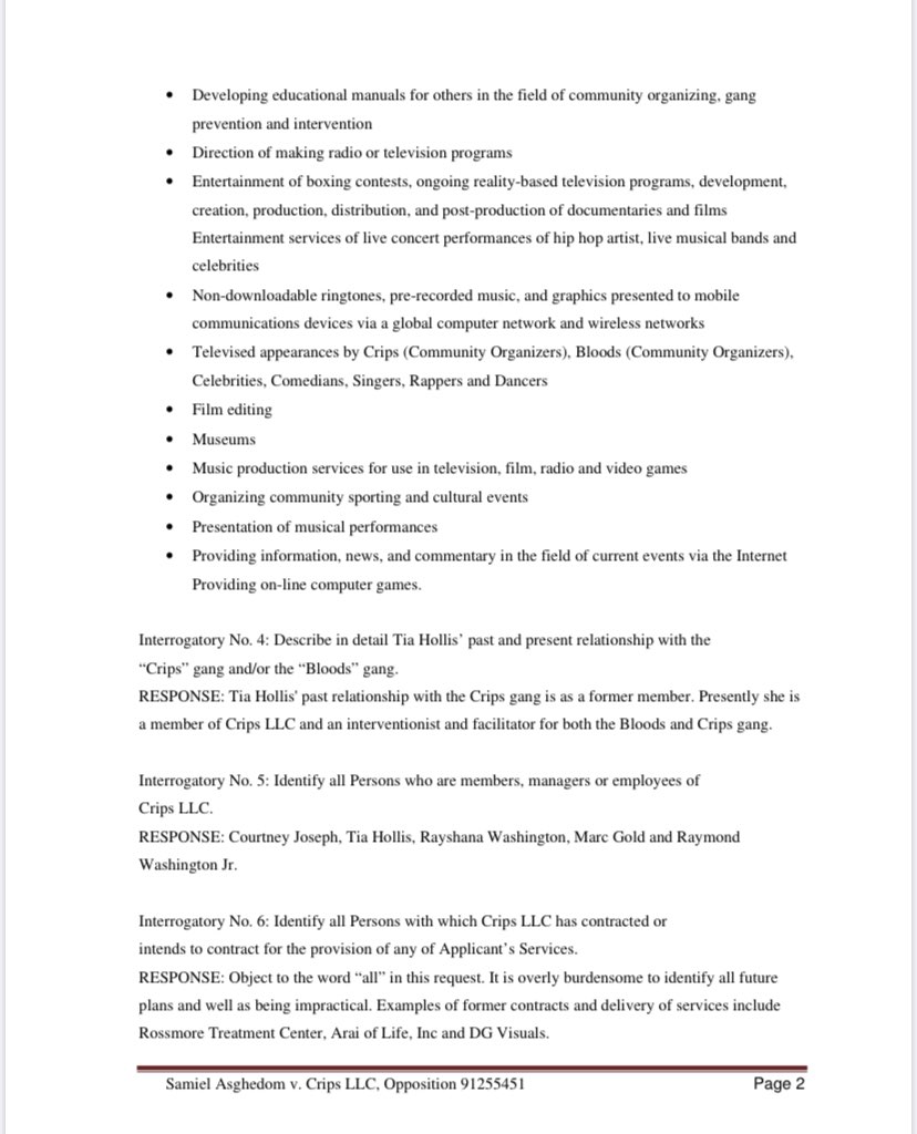 Court documents in Samiel Asghedom vs. Crips LLC trademark dispute